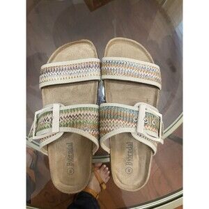 Bjorndal Womens US 8 Leather Double  Strap Cork Sandals With Buckle